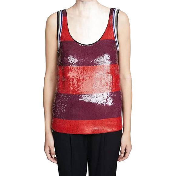 NEW 3.1 PHILLIP LIM striped sequin tank top in poppy red/chocolate - Picture 1 of 3